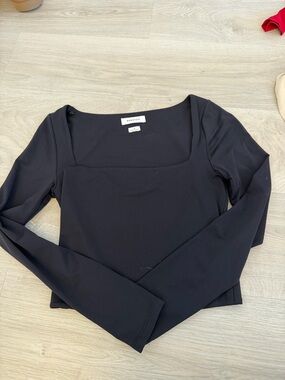 Aritzia Black Square-Neck Long Sleeve Top